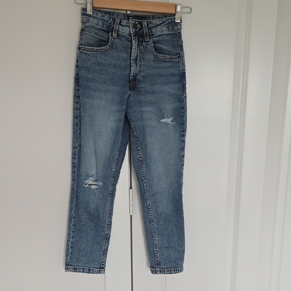 ASOS Distressed Mid Blue Mom Jeans